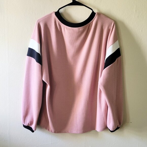 Pink with Black/White Contrast Trim Long Sleeve Lightweight Sweatshirt Size S - Picture 2 of 4